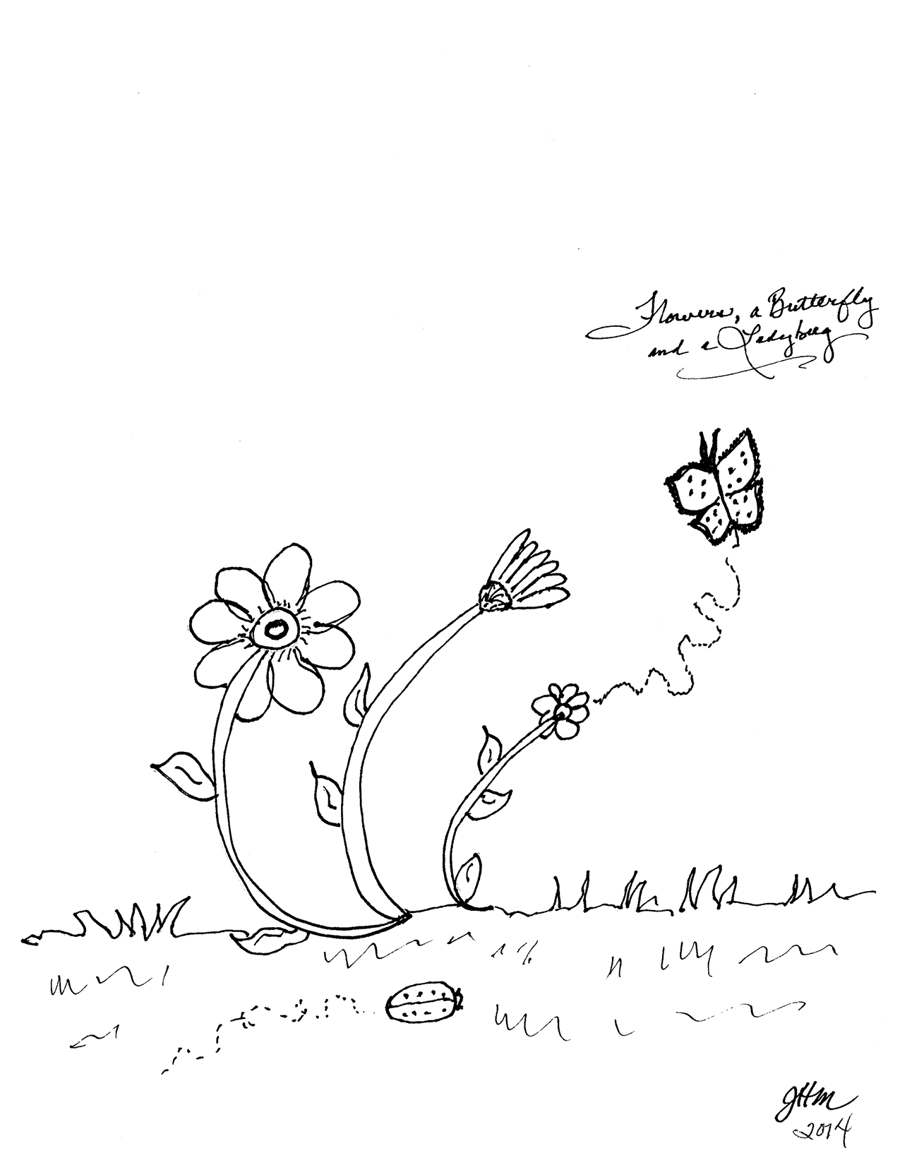 Flowers, a Butterfly and a Ladybug